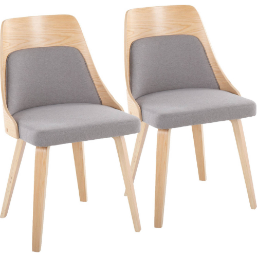 Anabelle Dining Accent Chair in Natural Wood & Grey Fabric (Set of 2)